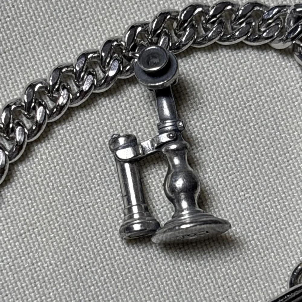 VINTAGE STERLING SILVER MINI TELEPHONE CHARMs Bracelet